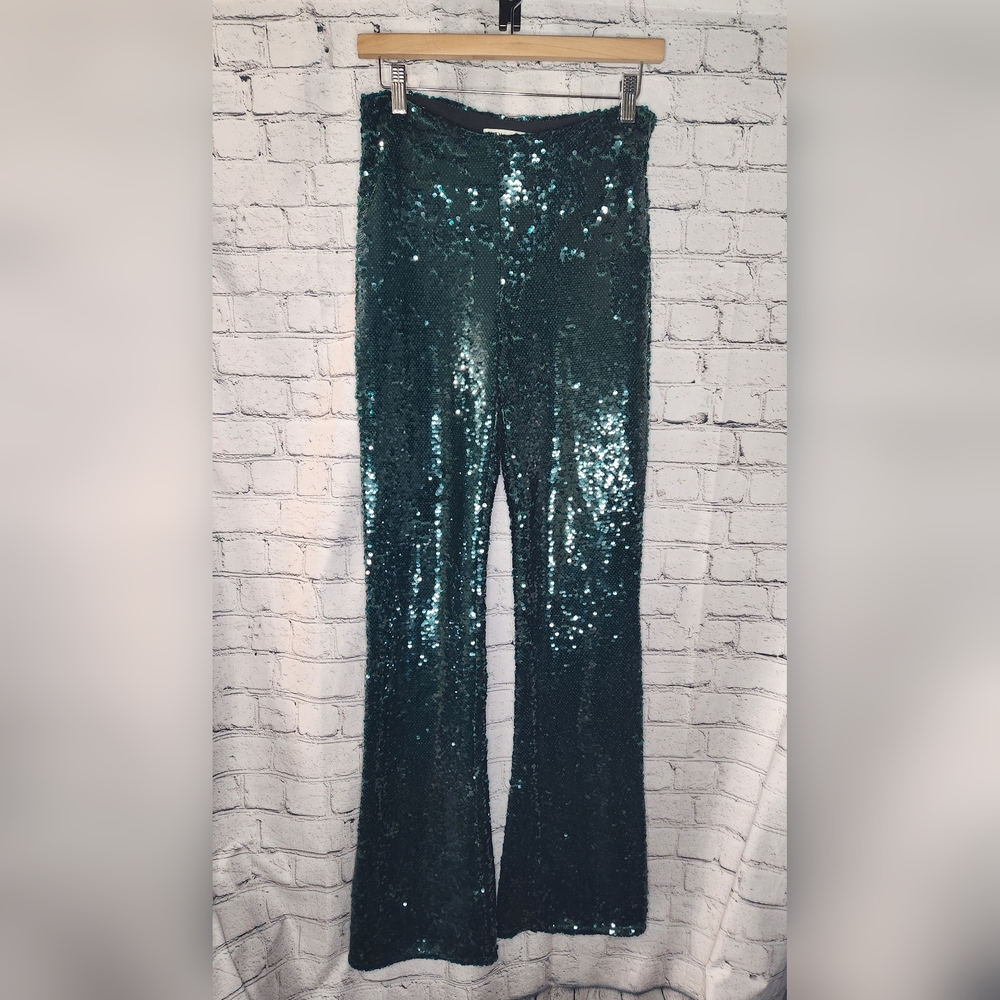Zara Green Sequin Flare Pants